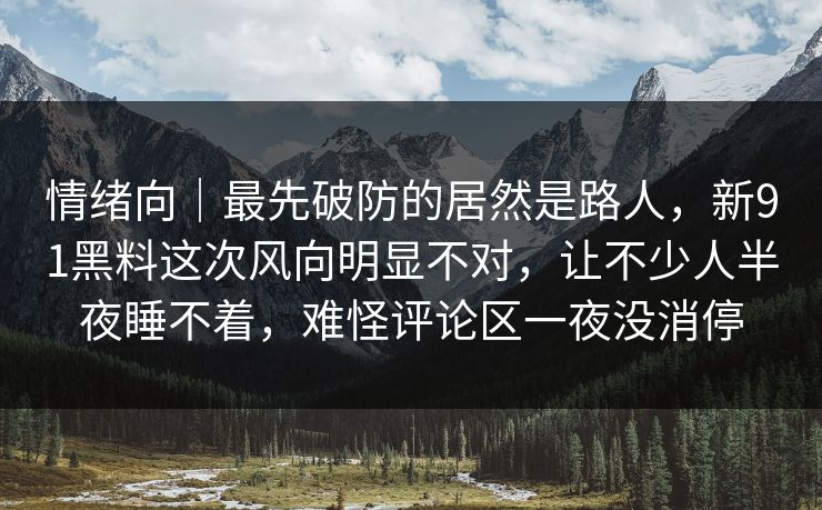 情绪向｜最先破防的居然是路人，新91黑料这次风向明显不对，让不少人半夜睡不着，难怪评论区一夜没消停